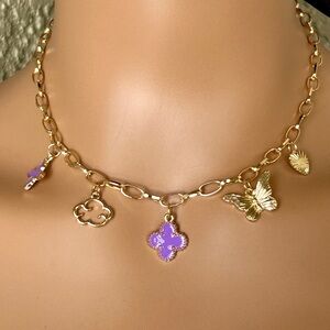 Trending Gold and Purple Charm Necklace